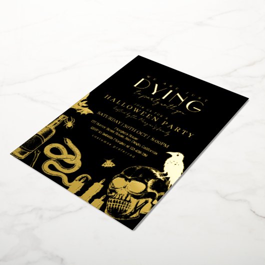 Gothic Halloween Party with Skulls Foil Invitation Folie Uitnodiging (Gedraaid)