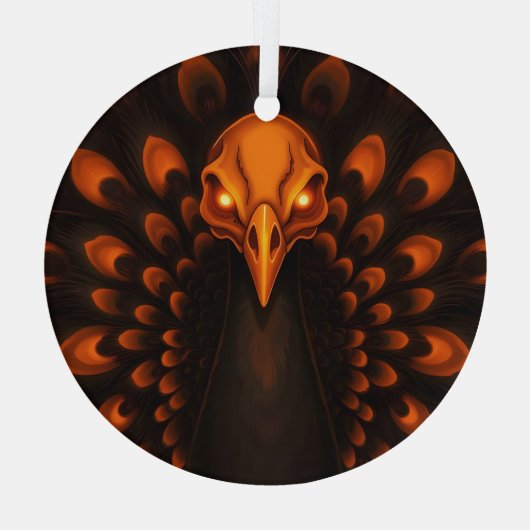 Gothic Halloween Peacock Skull Glas Ornament (Achterkant)