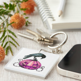 Gothic Halloween Pumpkin and Crow Tee shirt Sleutelhanger