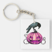 Gothic Halloween Pumpkin and Crow Tee shirt Sleutelhanger (voorkant)