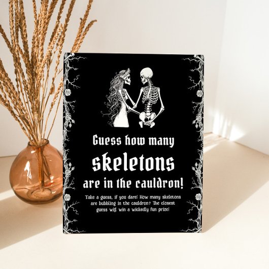 Gothic Halloween Raad Hoeveel Skeletten Spel Reclamebord Met Voetstuk