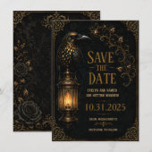 Gothic Halloween Raaf Save the Date Notitiekaartje (Voorkant / Achterkant)