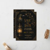 Gothic Halloween Raaf Save the Date Notitiekaartje (Voorkant / Achterkant in situ)