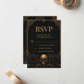 Gothic Halloween Raven RSVP Notitiekaartje (Voorkant / Achterkant in situ)
