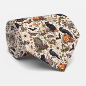 Gothic Halloween Ravens Cats Ghosts Floral Pattern Stropdas (Opgerold)