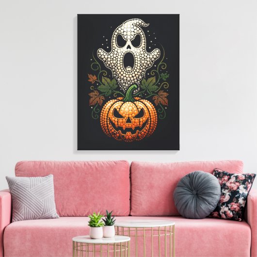 Gothic Halloween Schedel Pompoen Canvas Afdruk (Insitu (Woonkamer))