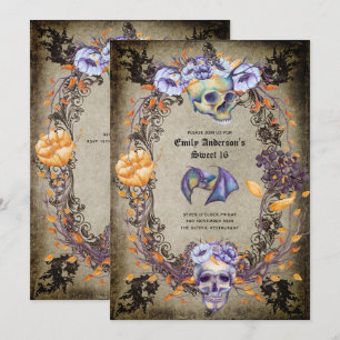 Gothic Halloween-schedels Feest Uitnodiging Waterv