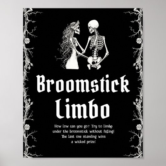 Gothic Halloween Skelet Broomstick Limbo Sign Poster (Voorkant)