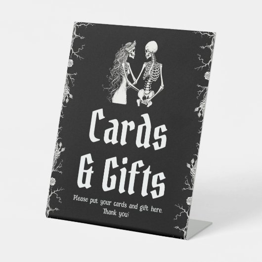 Gothic Halloween Skelet Kaarten en Cadeaus Bord Reclamebord Met Voetstuk (Voorkant)