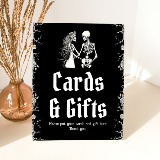 Gothic Halloween Skelet Kaarten en Cadeaus Bord Reclamebord Met Voetstuk