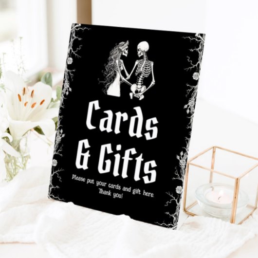 Gothic Halloween Skelet Kaarten en Cadeaus Bord Reclamebord Met Voetstuk