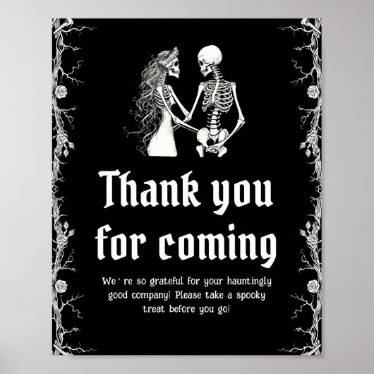 Gothic Halloween Skeleton Bedankt voor je komst Poster (Voorkant)