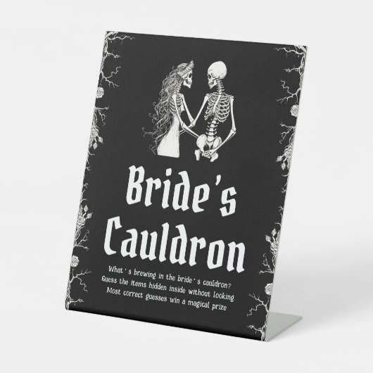 Gothic Halloween Skeleton Bride's Cauldron Sign Reclamebord Met Voetstuk (Voorkant)