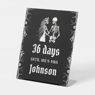 Gothic Halloween Skeleton Dagen Tot Ze Mevrouw Is Reclamebord Met Voetstuk
