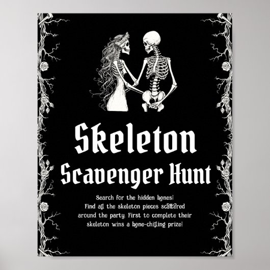 Gothic Halloween Skeleton Scavenger Hunt Sign Poster (Voorkant)