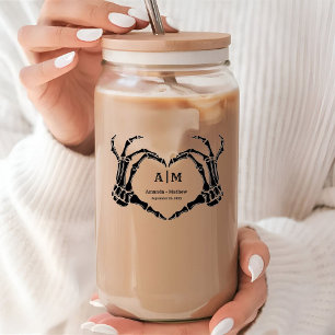 Gothic Halloween Skull Hand Heart Black Wedding Blikvorm Glas