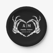Gothic Halloween Skull Hand Heart Black Wedding Papieren Bordje (Voorkant)
