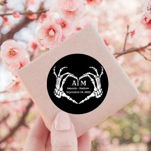Gothic Halloween Skull Hand Heart Black Wedding Ronde Sticker