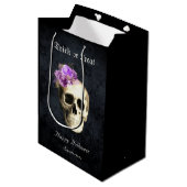 Gothic Halloween Skull Paarse Rozen Gepersonalisee Medium Cadeauzakje (Voorkant Gekanteld)