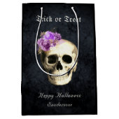 Gothic Halloween Skull Paarse Rozen Gepersonalisee Medium Cadeauzakje (Voorkant)
