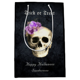 Gothic Halloween Skull Paarse Rozen Gepersonalisee Medium Cadeauzakje