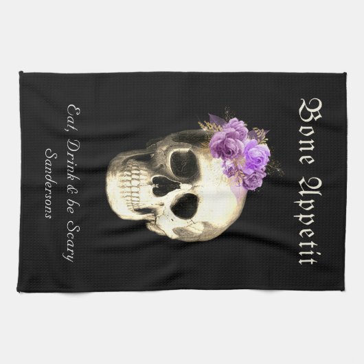 Gothic Halloween Skull Paarse Rozen Gepersonalisee Theedoek (Horizontaal)