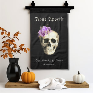 Gothic Halloween Skull Paarse Rozen Gepersonalisee Theedoek