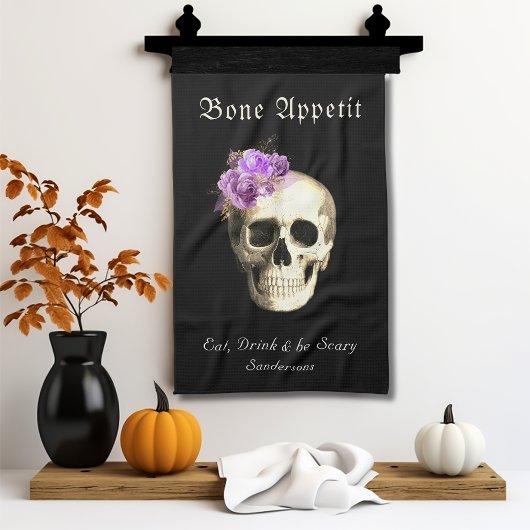 Gothic Halloween Skull Paarse Rozen Gepersonalisee Theedoek