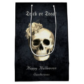 Gothic Halloween Skull White Roses gepersonaliseer Medium Cadeauzakje (Achterkant)