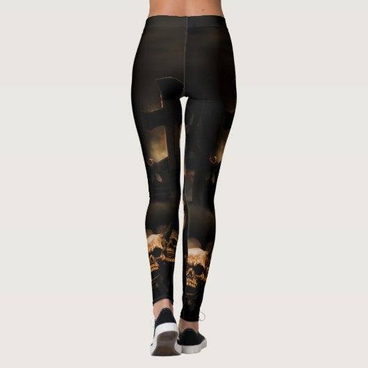 Gothic Halloween Skulls Cemetery Leggings (Achterkant)