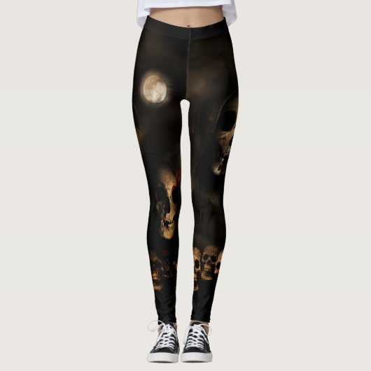 Gothic Halloween Skulls Cemetery Leggings (Voorkant)