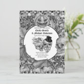 Gothic Halloween Skulls Party nodigt Black White u Kaart (Staand voorkant)