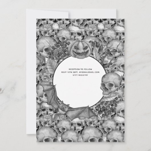 Gothic Halloween Skulls Party nodigt Black White u Kaart (Achterkant)