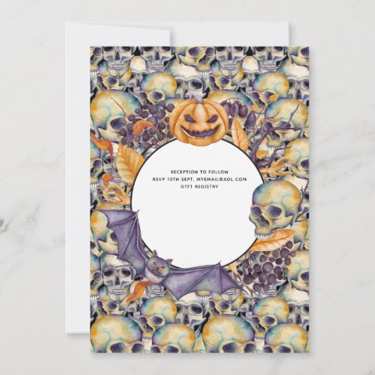 Gothic Halloween Skulls Party nodigt Waterverf uit Kaart (Achterkant)