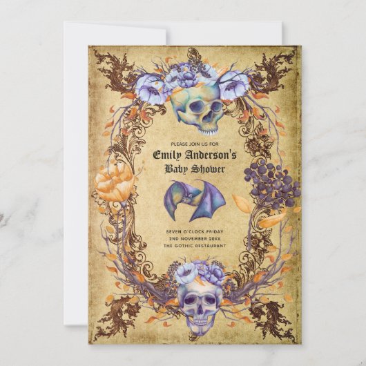 Gothic Halloween Skulls Party nodigt Waterverf uit Kaart (Voorkant)