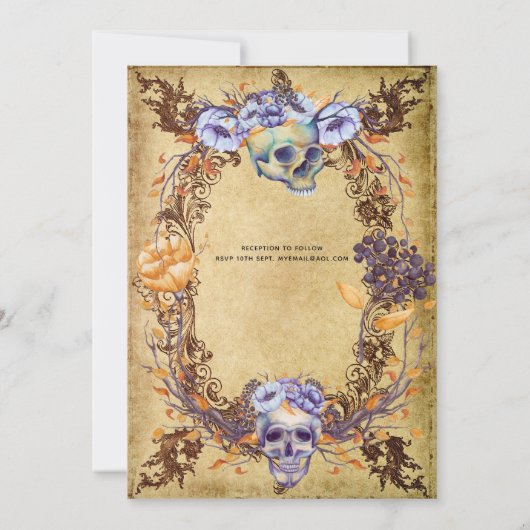 Gothic Halloween Skulls Party nodigt Waterverf uit Kaart (Achterkant)