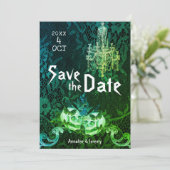 Gothic Halloween Skulls Wedding Save The Date (Staand voorkant)