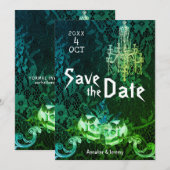 Gothic Halloween Skulls Wedding Save The Date (Voorkant / Achterkant)