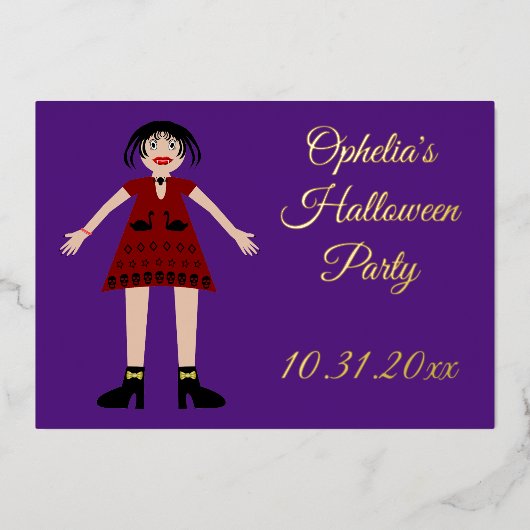 Gothic Halloween Vampire Lady Custom Folie Uitnodiging (Voorkant)