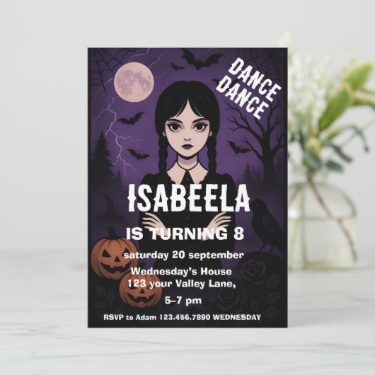 Gothic Halloween Verjaardag Uitnodiging – Spooky P (Staand voorkant)