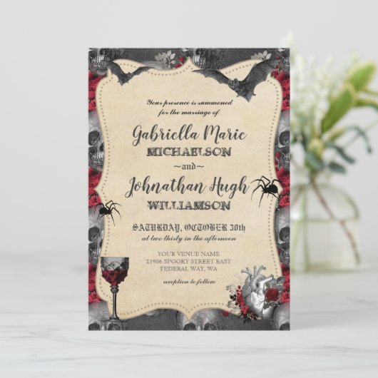 Gothic  Halloween Wedding Invitation Kaart (Staand voorkant)