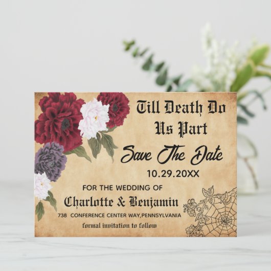  Gothic Halloween Wedding Save the Date (Staand voorkant)