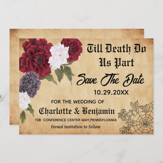  Gothic Halloween Wedding Save the Date (Voorkant / Achterkant)