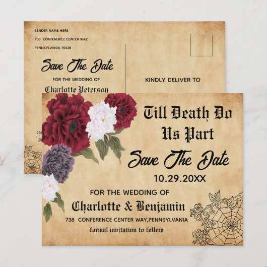  Gothic Halloween Wedding Save the Date Aankondigingskaart (Voorkant / Achterkant)