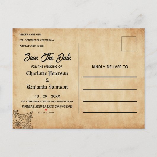  Gothic Halloween Wedding Save the Date Aankondigingskaart (Achterkant)