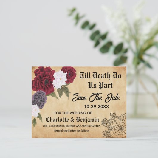 Gothic Halloween Wedding Save the Date Aankondigingskaart (Staand voorkant)