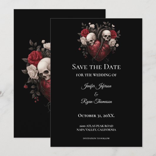 Gothic halloween wedding save the date invitation aankondiging (Voorkant / Achterkant)