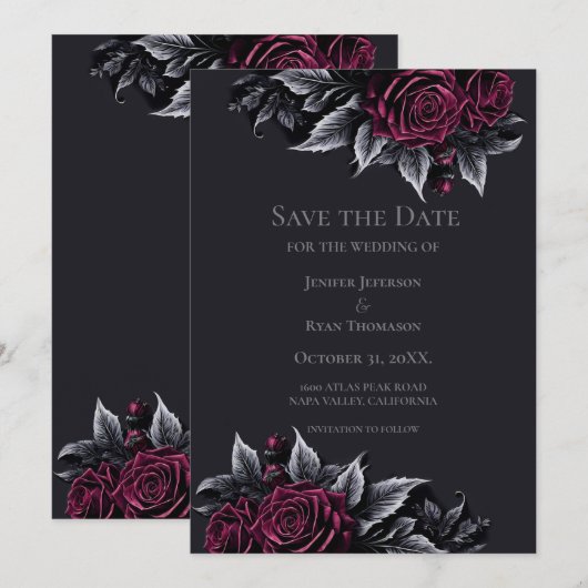 Gothic halloween wedding save the date invitation aankondiging (Voorkant / Achterkant)