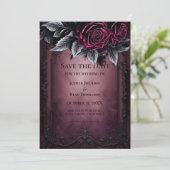 Gothic halloween wedding save the date invitation aankondiging (Staand voorkant)