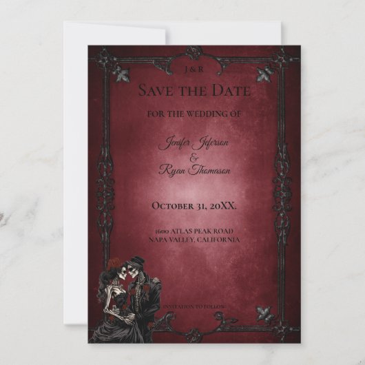 Gothic halloween wedding save the date invitation aankondiging (Voorkant)